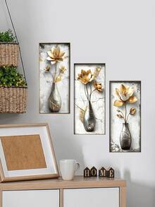 1pc Gold Flower Wall Decal Peel And Stick, Vinyl 3D Flower Wall Sticker, Wall Decor Home Decor Living Room Girls Bedroom Office - 1PC - View 2