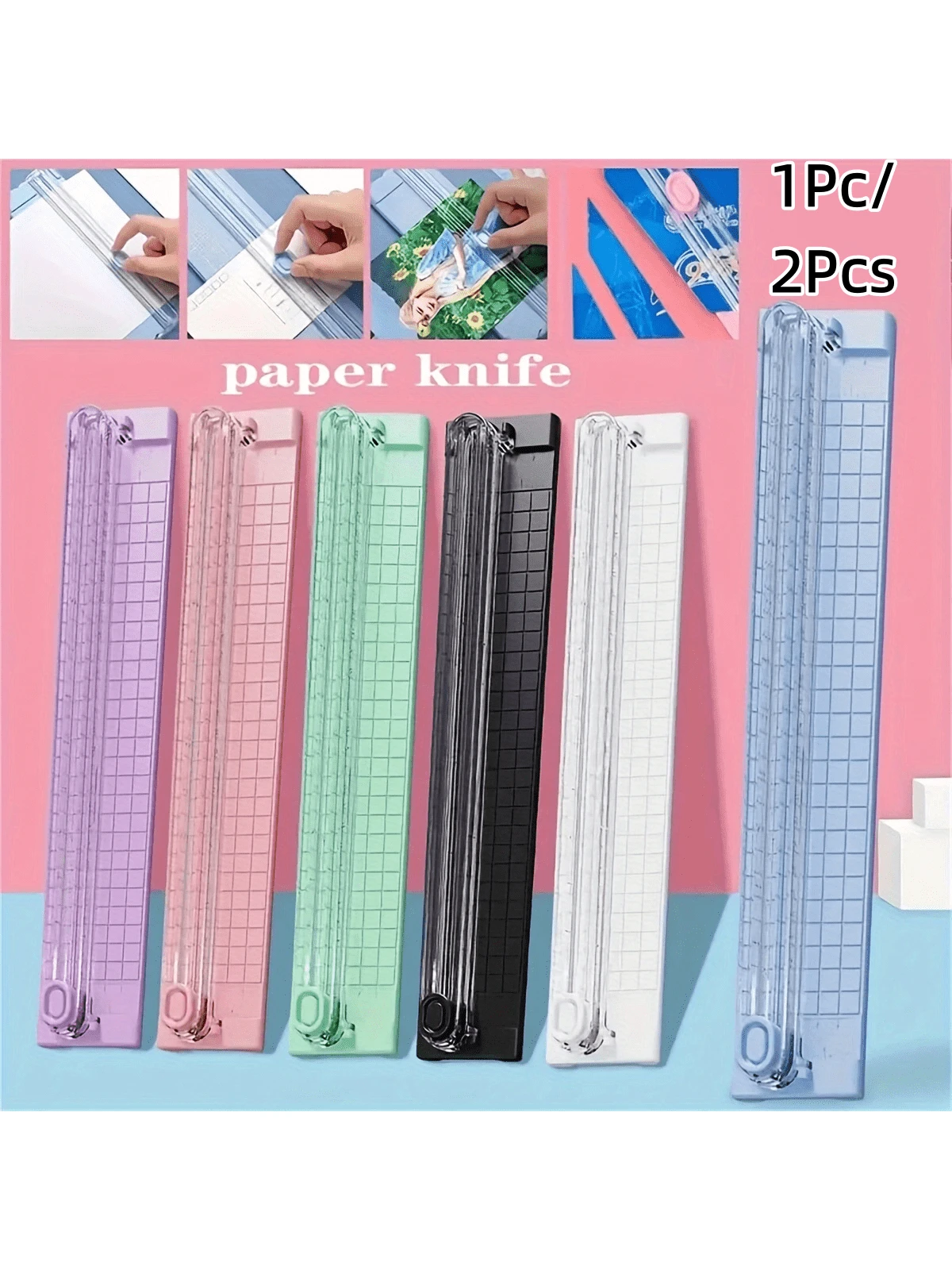 1Pc/2pcs A3/A4 Portable Paper Cutter Trimmer, Easy To Use Precision Cutting Tool, Suitable For School, Home And Office - Durable Plastic Material