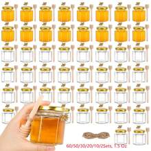 60/50/30/20/10/2 bộ, hũ thủy tinh mini hình lục giác 1.5oz đựng mật ong kèm muỗng lấy mật bằng gỗ, nắp vàng, charm hình ong và dây thừng đay, hoàn hảo cho tiệc mừng em bé, quà cưới, quà tiệc - Nhiều màu - Xem 1
