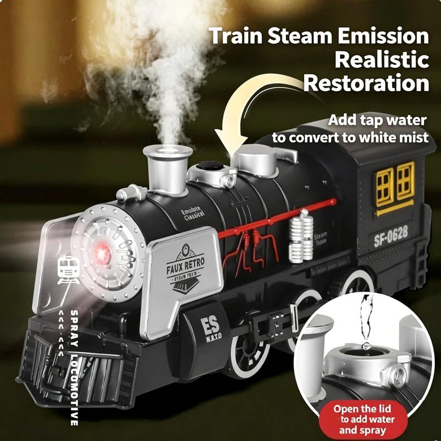 1pc Retro Steam Train Toy, Mist Steam, Linked Wheels, Sound And Light Effects, Available In Multiple Colors, Suitable For Children's Toys/Train Enthusiasts' Collection/Birthday Gifts - Multicolor - View 1