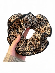 Miniso Leopard Print Ruffled Scrunchie 1Pc Stretchy Lightweight Comfortable For Women Daily Party Gift - Style1 - View 5