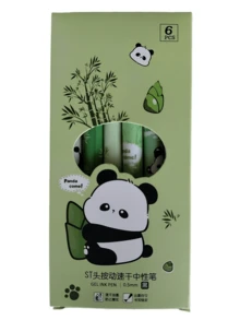 6件組 熊貓與竹子可愛時尚按壓式原子筆，極簡設計，耐用，適合女孩，黑色墨水，返校季 - 黑色 - 查看 13