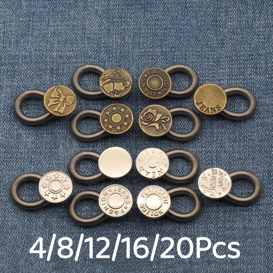 4/8/12/16/20Pcs Pants Jeans Random Button Extender, Free Sewing, Adjustable Stretch Waist Extender, Metal Button Waist Extender