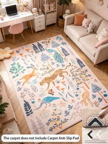 1pc Watercolor Forest Animal Area Rug, Living Room Carpet, Rug, Living Room Area Rug, Area Small Rug, Mat, Home Decor, Large Living Room Carpet, Round Rug, Living Room Home Decor, Room Decor, Washable Carpet - Multicolor - View 1