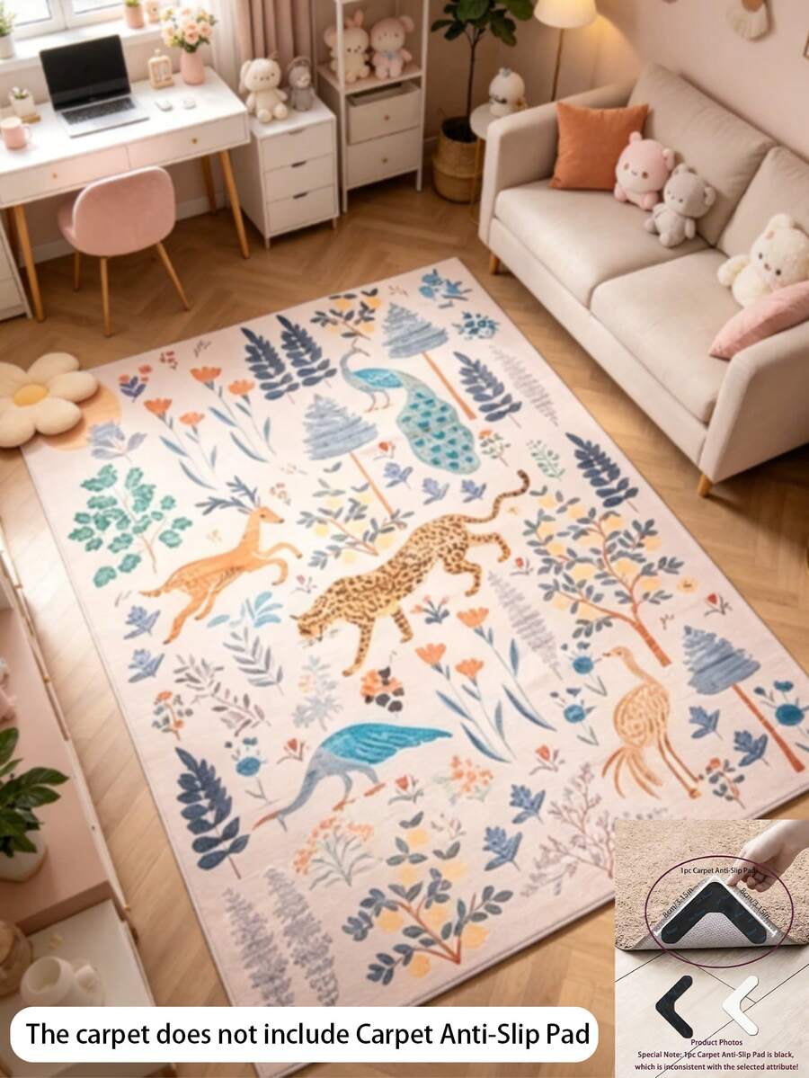 1pc Watercolor Forest Animal Area Rug, Living Room Carpet, Rug, Living Room Area Rug, Area Small Rug, Mat, Home Decor, Large Living Room Carpet, Round Rug, Living Room Home Decor, Room Decor, Washable Carpet - Multicolor - View 1