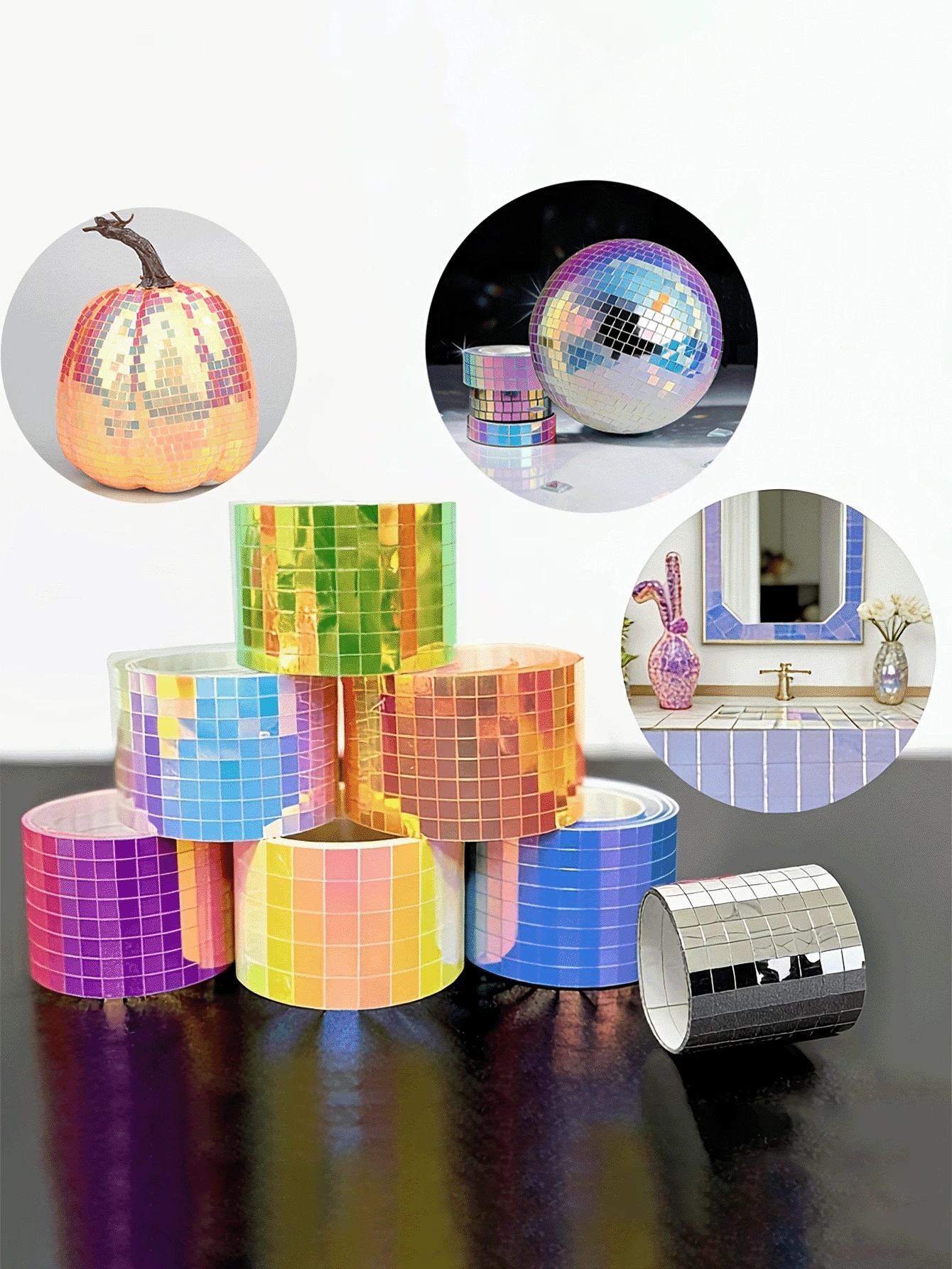 Self-Adhesive Mosaic Mirror Wall Stickers, Sparkling Iridescent Self-Adhesive Mosaic Tiles - Perfect For Creating Disco Theme Decor, Disco Balls, Handmade Cards And Art Collages. Self-Adhesive Reflective Mirror Tiles For DIY Crafts