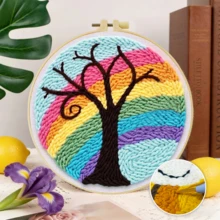 1pc Punch Needle Embroidery Kit, 20*20cm/7.8*7.8in, Includes Pre-Printed Pattern, Yarn, Embroidery Hoop And Needle, Handmade Embroidery DIY Kit, Suitable For Adult Beginners, Home Gift, Women's Sewing Gift - A - View 8