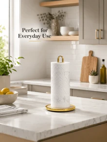 1pc Home Countertop Gold Iron Art Paper Towel Holder, Suitable For Kitchen Desktop, Stable Vertical Roll Holder, Metal Bamboo Wood Base, Fits Standard Kitchen Paper Towel Rolls - Multicolor - View 8