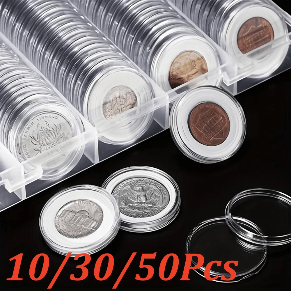 10/30/50Pcs Coin Collection Box Set – Transparent Coin Boxes, Round Plastic Coin Storage Boxes, Coin Collection & Storage Supplies, Commemorative Coin Protection Boxes, Round Transparent Plastic Coin Organizers With Storage Boxes, Coin Protection Boxes, Commemorative Coin Protection Boxes, Coin Collectibles, Round Storage Boxes