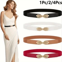 1pc/2pcs/4pcs Women's Minimalist Versatile Leaf Buckle Elastic Belt, Adjustable Decorative Accessory, Suitable For Dresses, Elegant Waist-Cinched Belt - Multicolor - View 2