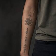 1 pieza Pegatina de tatuaje temporal de PVC impermeable y resistente al roce con patrón realista de loto, adecuada para uso diario - Gris - Ver 7