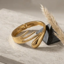 1 pieza Brazalete de puño abierto con diseño de resorte de metal pesado, geométrico audaz y exagerado, elegante y exquisito, de moda para mujeres - Dorado - Ver 5