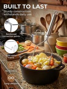 SOKANY 1pc Wavy Stainless Steel Potato Masher, Kitchen Vegetable And Fruit Puree Tool - View 10