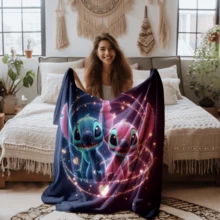 1PC Colorful Starry Sky Butterfly Star Stitch Disney Flannel Printed Blanket, Air Conditioner Cover Blanket - 100% Polyester Knitted Quilted Blanket, Digital Print - Comfortable Bedding Suitable For All Seasons, Perfect For Napping, Camping, Travel - Ideal Gift For Friends And Family, Cozy Flannel Blanket - Multiple Sizes Available, Ultra Soft, Suitable For Sofa/Bed, Essential For All Seasons, Perfect For Daily Rest On The Sofa - Multicolor - View 7