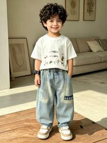 Young Boy Loose Comfortable Straight Leg Pocket Denim Pants Suitable For Daily School Wear - Baby Blue - View 6