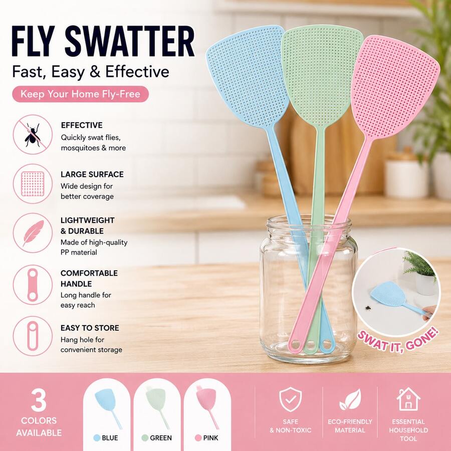 1pc Fly Swatter Set, Large Surface Long Handle Mosquito & Bug Swatter, Reusable Household Insect Killer Tool For Home, Kitchen, Patio, Garden & Outdoor Pest Control - Fly Swatter - View 1