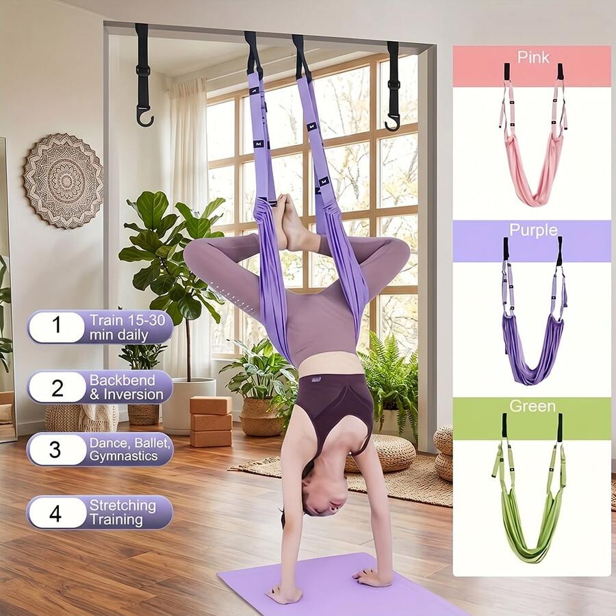 1PC Purple Polyester Yoga Fitness Strap, Universal Waist Back Leg Stretching Band, Anti-Gravity Inversion Door Strap, For Back Bending Inversion, Dance, Ballet, Gymnastics Stretching Exercise Trainer