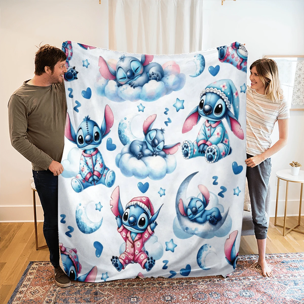 1PC Colorful Ice Cream Cake Floral Heart Stitch Disney Flannel Printed Blanket, Air Conditioner Cover Blanket - 100% Polyester Knitted Quilted Blanket, Digital Print - Comfortable Bedding Suitable For All Seasons, Perfect For Napping, Camping, Travel - Ideal Gift For Friends And Family, Cozy Flannel Blanket - Multiple Sizes Available, Ultra Soft, Suitable For Sofa/Bed, Essential For All Seasons, Perfect For Daily Relaxation On The Sofa - Multicolor - View 1