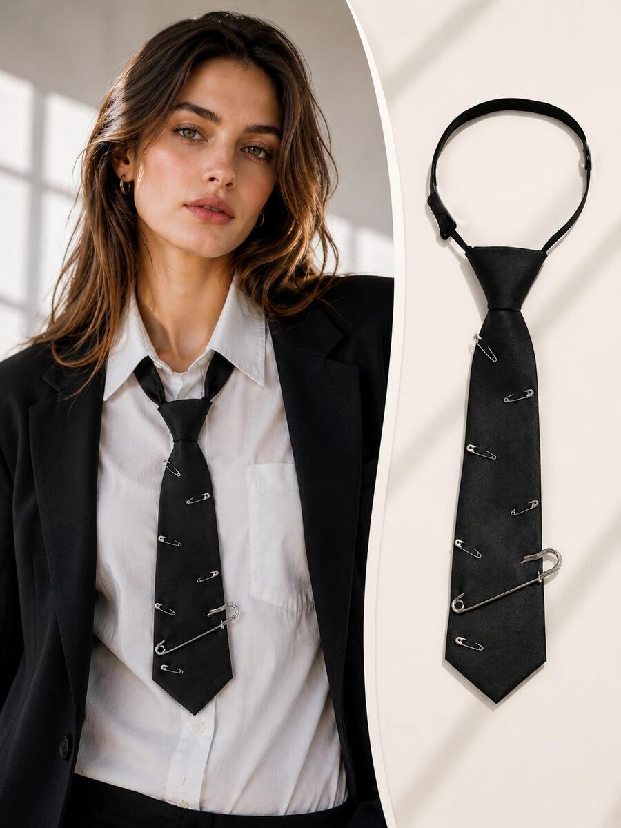 1 pieza Corbata preatada estilo punk personalizada de ropa de calle - Negro 2 - Ver 1