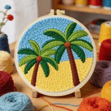 1 bộ dụng cụ thêu kim đục lỗ 2D cho người lớn mới bắt đầu, 20*20cm/7.8*7.8in, chủ đề cây dừa và dứa bãi biển, bao gồm mẫu in sẵn, sợi len, khung thêu và dụng cụ kim đục lỗ, bộ DIY thêu kim đục lỗ thủ công hoàn chỉnh, bộ quà tặng DIY, phù hợp tặng gia đình, bạn bè, bạn cùng lớp vào dịp sinh nhật, trang trí phòng khách, phòng ngủ, nhà ở - A - Xem 7