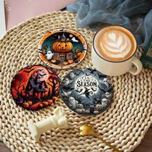 Bộ 8 miếng lót ly gỗ chủ đề Halloween 3.94*3.94 inch chống trượt chịu nhiệt, thiết kế bí ngô ma vui nhộn, trang trí bàn cà phê và văn phòng, quà tặng gia đình sáng tạo phong cách phương Tây, phụ kiện thiết yếu cho tiệc và lễ hội - A - Xem 1