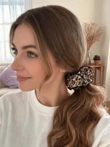 Miniso Leopard Print Ruffled Scrunchie 1Pc Stretchy Lightweight Comfortable For Women Daily Party Gift - Style1 - View 4
