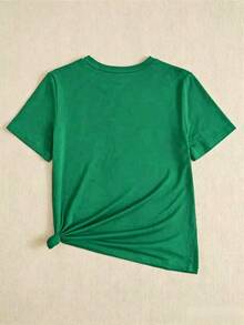 T-Shirt With Sculpture Graphic And Lettering, Off-The-Shoulder Graphic Blouses For Women, Summer Blouses For Women - 綠色 - 查看 2