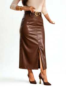 Women's Long Skirt, Godet Skirt, Women's Clothing, Evangelical Fashion, Comfortable - 鏽棕色 - 查看 3