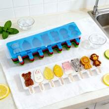 1個可愛動物矽膠棒冰模具 8格，可重複使用冰棒製作器，易脫模冷凍優格與水果冰淇淋模具，適合夏季DIY甜點 - 彩色 - 查看 6