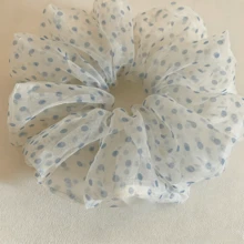 1件白色與藍色波點透視網紗大腸圈髮圈，女性彈性髮帶，Coquette風格，適用日常/辦公/度假馬尾髮圈橡皮筋 - 彩色 - 查看 4