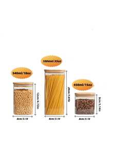 8 Pack Square Airtight Glass Jars With Bamboo Lids, Stackable Kitchen Storage Canisters, Multi-Size Glass Food Containers, Perfect For Coffee Beans, Spices, Sweets, Cookies, Pasta, Home Kitchen Counter Decor, Great For Holiday & Wedding Gifts Tuppers - Clear - View 2