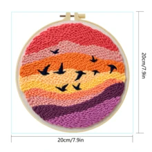 1套2D成人初學者戳戳繡刺繡套裝，20*20cm/7.8*7.8in，日落風景主題，含預印圖案、毛線、刺繡框及戳戳繡工具，完整DIY手工戳戳繡，DIY禮品套裝，適合送給家人、朋友、同學生日，客廳臥室家居裝飾 - A - 查看 7