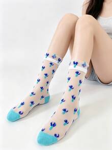 1/3 Summer New Contrast Color Striped Dopamine Comfortable Breathable Mid-Calf Socks - Multicolor - View 7