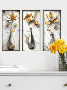 1pc Gold Flower Wall Decal Peel And Stick, Vinyl 3D Flower Wall Sticker, Wall Decor Home Decor Living Room Girls Bedroom Office - 1PC - View 4