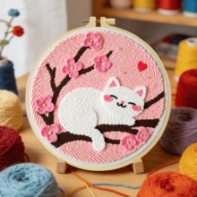 1pc Punch Needle Embroidery Kit, 20*20cm/7.8*7.8in, Includes Pre-Printed Pattern, Yarn, Embroidery Hoop And Needle, Handmade Embroidery DIY Kit, Suitable For Adult Beginners, Home Gift, Women's Sewing Gift - A - View 12