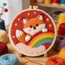 1pc Punch Needle Embroidery Kit, 20*20cm/7.8*7.8in, Includes Pre-Printed Pattern, Yarn, Embroidery Hoop And Needle, Handmade Embroidery DIY Kit, Suitable For Adult Beginners, Home Gift, Women's Sewing Gift - A - View 17