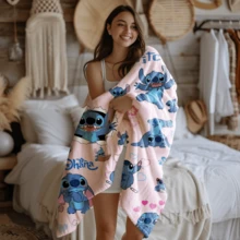 1PC Pink Floral Heart Stitch Disney Flannel Printed Blanket, Air Conditioner Cover Blanket - 100% Polyester Knitted Quilted Blanket, Digital Print - Comfortable Bedding Suitable For All Seasons, Perfect For Napping, Camping, Travel - Ideal Gift For Friends And Family, Comfortable Flannel Blanket - Multiple Sizes Available, Ultra Soft, Suitable For Sofa/Bed, All Season Essential, Perfect For Daily Rest On The Sofa - Multicolor - View 6