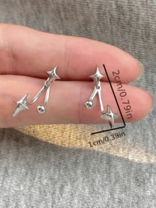 1對波希米亞小眾設計前後星形耳釘，極簡冷淡風四角星耳環，百搭通勤耳飾 - 彩色 - 查看 4