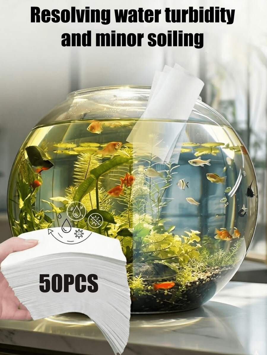 50片水族箱濾棉墊，用於魚缸清潔－吸附廢物並控制藻類，水族清潔用品，水晶般清澈的水質，去除發黃，水族配件，易於使用，水族/魚類，吸水材質