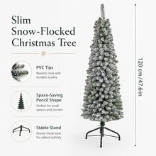 4英尺/5英尺雪花聖誕鉛筆樹，120cm/152.4cm PVC人造節日樹，附穩定金屬底座，省空間北歐風裝飾樹，適用於歐洲公寓、玄關、臥室、客廳與角落裝飾 - 白色 - 查看 10