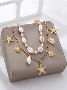 2pcs Bohemian Style Ocean Series Shell And Starfish Beaded Women's Beltconcert Outfit - Multicolor 6 - View 3