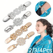 2/3/4件組復古風毛衣披肩夾套組 - 優雅開襟衫與洋裝胸針，金/銀色飾面，針織縫製配件，時尚女裝必備|復古設計|耐用金屬夾，披肩夾組合 - 彩色 - 查看 2