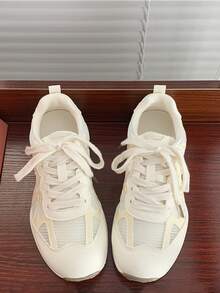 Women's Spring 2026 New Arrival Versatile Bestselling White Sneakers, Casual Sports Shoes To Match Wide-Leg Pants - Beige - View 3