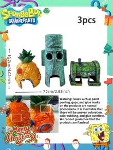 SpongeBob SquarePants 1個 方形褲子水族魚缸裝飾鳳梨屋躲避洞穴組，魚缸裝飾品，最適合好友的節日派對氛圍裝飾，完美的派對裝飾，家居裝飾品，完美的房間裝飾，聖誕禮物，給女朋友的畢業禮物，情人節，生日慶祝，紀念品，女性紀念品，可愛美學，情人節，禮物，裝飾品，家居裝飾，情人節禮物 - 查看 14