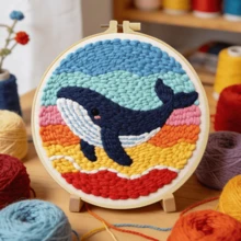 1pc Punch Needle Embroidery Kit, 20*20cm/7.8*7.8in, Includes Pre-Printed Pattern, Yarn, Embroidery Hoop And Needle, Handmade Embroidery DIY Kit, Suitable For Adult Beginners, Home Gift, Women's Sewing Gift - A - View 7