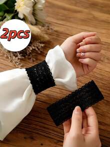 4/2 Pieces Anti-Slip Adjustable Arm Bands - Ribbon-Style Cuff Decoration Strips, Detachable And Adjustable In Length, Suitable For Jackets, Sweaters, Coats, Shirts, Hoodies, Suits. Comfortable And Not Tight. Available In Black/White Colors. - C - View 14