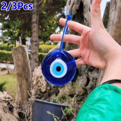 2/3件手工藍眼穆拉諾玻璃吊墜，復古土耳其邪眼護身符吊飾，藍色玻璃壁掛裝飾品，適用於居家、包包、汽車裝飾，房間、宿舍、牆面、婚禮裝飾的裝飾配件，開學季理想節日禮物