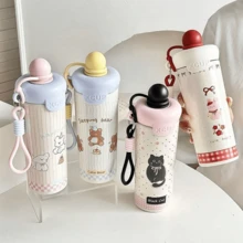 1pc Stainless Steel Portable Straw Cup,High Beauty Float Creative Water Cup, Large Capacity Cup,Portable Rope Straw Cup,Cute Animal Float Walking Cup, Cartoon Coffee Cup,Creative Gift Cup With Rope,Suitable For Home, School And Daily Use - Multicolor - View 8
