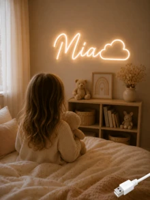 Custom Cloud-Shaped Name Neon Sign With Warm LED Lights, Suitable For Nurseries And Bedrooms, USB Powered, An Ideal Decoration For Baby Rooms - Multicolor - View 5