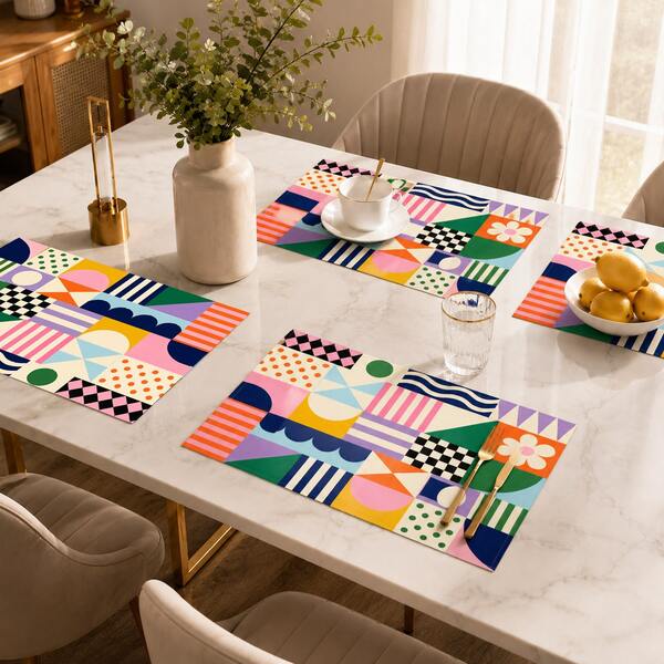 1pc Colorful Pattern Linen Placemat, Breakfast Mat, Coffee Coaster, Bowl Pad, Kitchen Accessory, Easy To Clean Dining Mat, Suitable For Home, Restaurant, Dining Decor, Holiday Gift, Gift For Friends, Multi-Piece Set